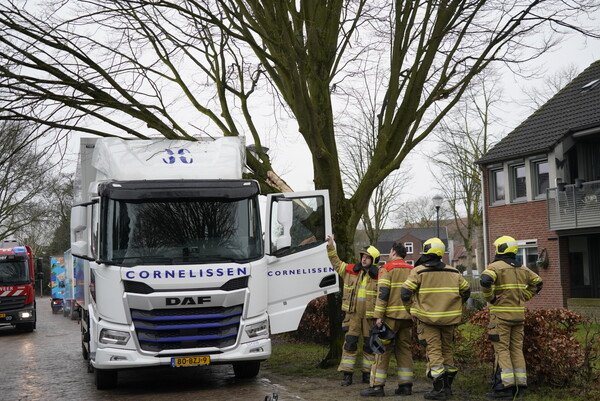 Vrachtwagenchauffeur rijdt tak uit boom, brandweer schiet te hulp