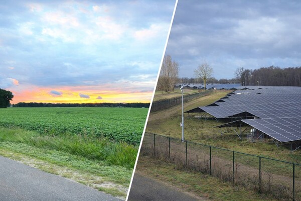 Links: Huidige situatie Bredeweg te Holthees, rechts: Zonnepark Boxmeer