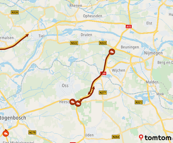 Files op A50 en A59 na ongeluk bij Ravenstein