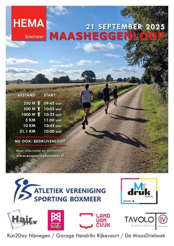 Hardlopers van alle leeftijden welkom bij HEMA Maasheggenloop in Groeningen