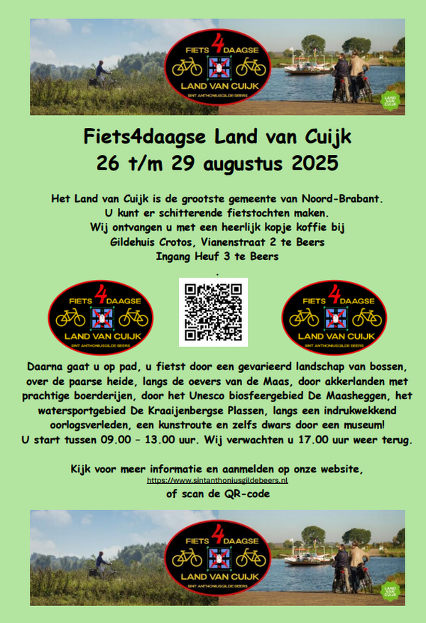 Fiets4daagse Land van Cuijk doorkruist natuur, erfgoed en dorpen in vier etappes