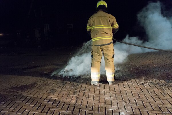 Brandende vuurwerkresten geblust door brandweer in Overloon